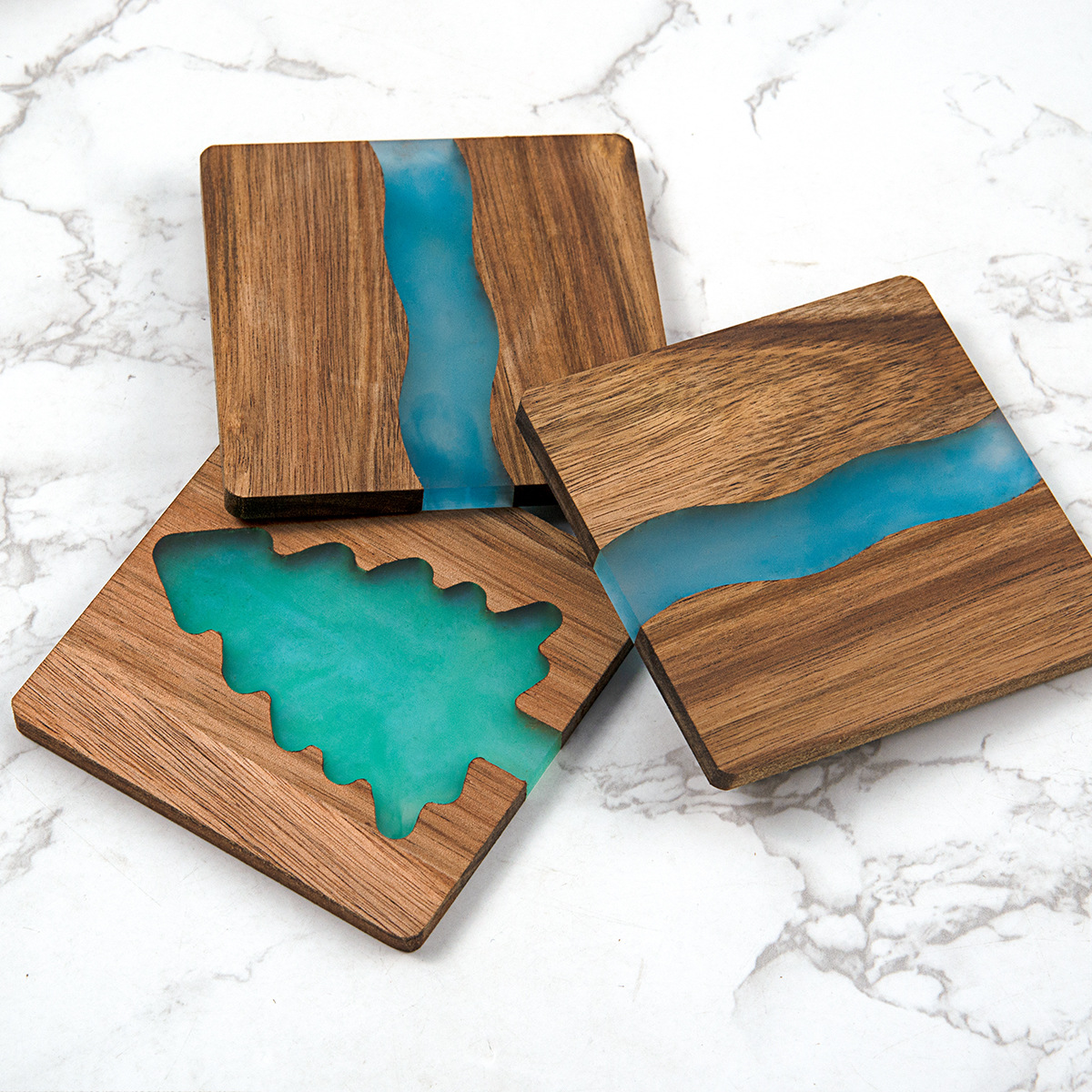 Acacia Wood Epoxy Resin Coaster – Custom Style B, Waterproof Heat-Resistant Square Drink Mat